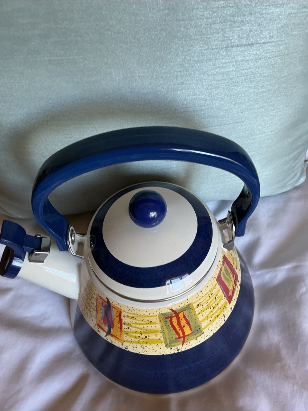 Blue Metal Southwestern Style Teakettle - Picture 2 of 7